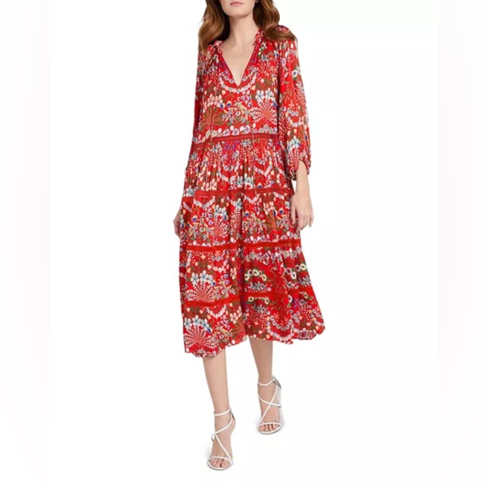 Alice and Olivia Layla Tiered Ruffle Midi Dress size small